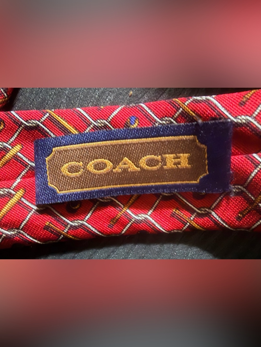 Coach Silk Tie with Gold Accents - Picture 4 of 5